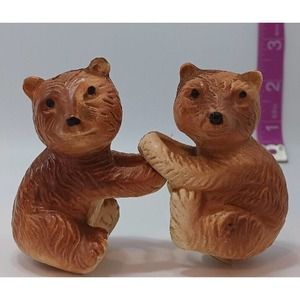 Baby Bear Cubs Shaped Brown Ceramic Salt and Pepper Shakers Hand painted